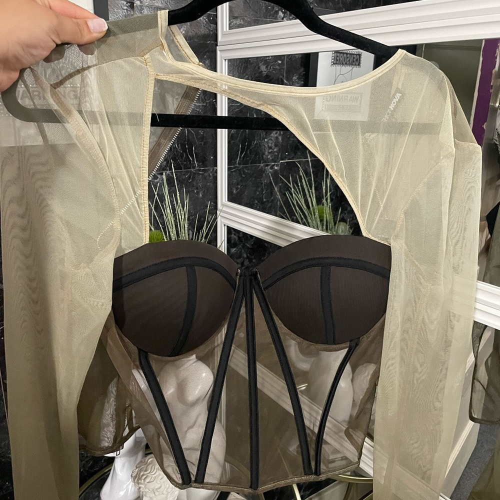 Fashionnova Sheer Beige Corset Top with Black Accents